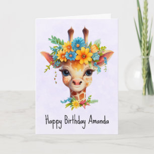Niedliche Giraffe mit Blumenkrone Geburtstag Karte