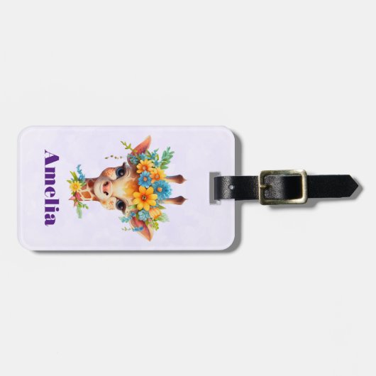 Niedliche Giraffe mit Blumenkrone Gepäckanhänger (Vorderseite horizontal)