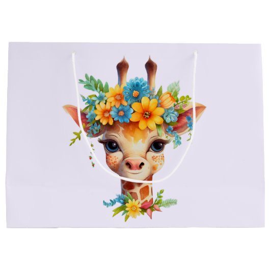 Niedliche Giraffe mit Blumenkrone Große Geschenktüte (Rückseite)