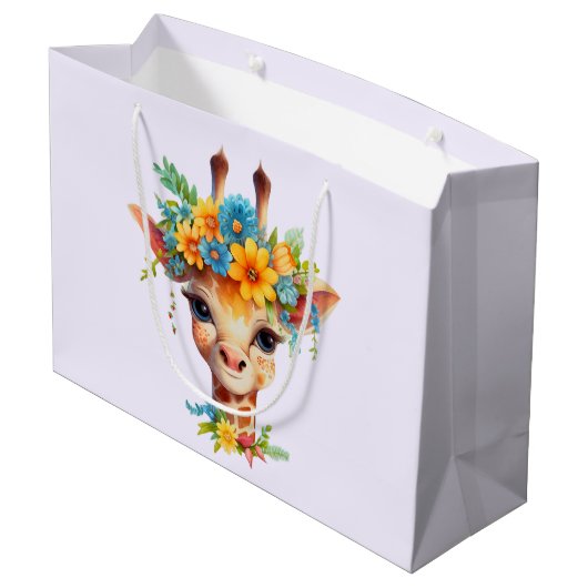 Niedliche Giraffe mit Blumenkrone Große Geschenktüte (Rückseite Schrägansicht)
