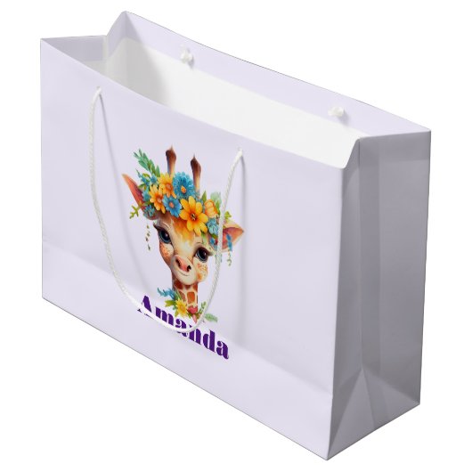 Niedliche Giraffe mit Blumenkrone Große Geschenktüte (Vorderseite Schrägansicht)