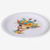 Niedliche Giraffe mit Blumenkrone Pappteller (Schrägansicht)