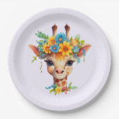 Niedliche Giraffe mit Blumenkrone Pappteller (Vorderseite)