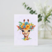 Niedliche Giraffe mit Blumenkrone Postkarte (Stehend Vorderseite)