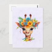 Niedliche Giraffe mit Blumenkrone Postkarte (Vorne/Hinten)
