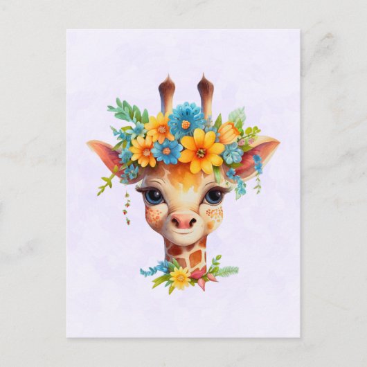 Niedliche Giraffe mit Blumenkrone Postkarte (Vorderseite)
