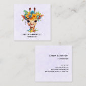 Niedliche Giraffe mit Blumenkrone Quadratische Visitenkarte (Vorne/Hinten)