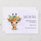 Niedliche Giraffe mit Blumenkrone Save The Date (Vorderseite)