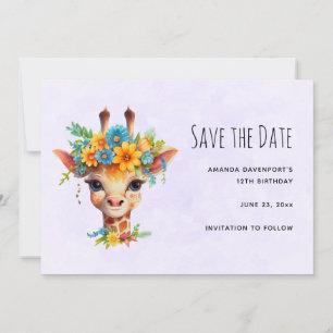 Niedliche Giraffe mit Blumenkrone Save The Date