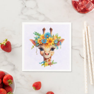 Niedliche Giraffe mit Blumenkrone Serviette