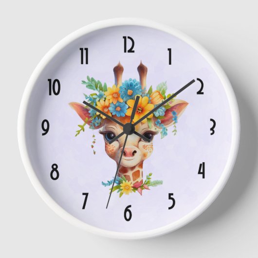 Niedliche Giraffe mit Blumenkrone Uhr (Vorderseite)