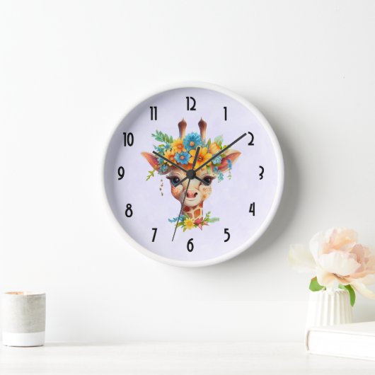 Niedliche Giraffe mit Blumenkrone Uhr (Zuhause)