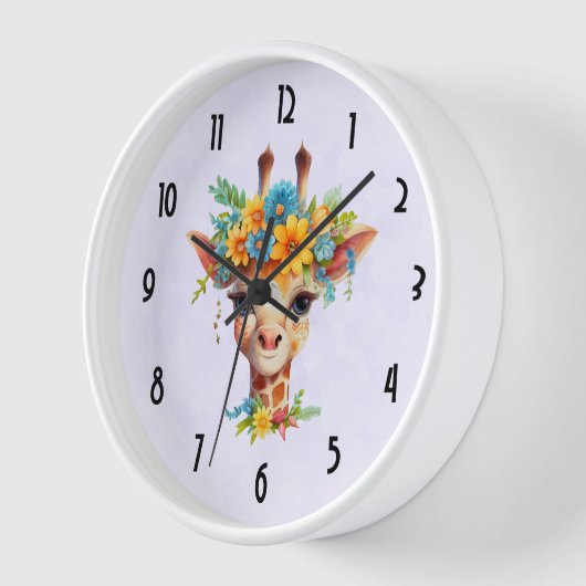 Niedliche Giraffe mit Blumenkrone Uhr (Winkel)