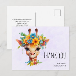 Niedliche Giraffe mit Blumenkrone Vielen Dank Postkarte