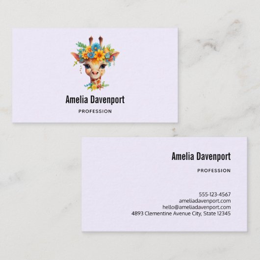 Niedliche Giraffe mit Blumenkrone Visitenkarte (Vorne/Hinten)