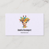 Niedliche Giraffe mit Blumenkrone Visitenkarte (Vorderseite)