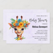 Niedliche Giraffe mit Blumenkronendusche Einladung (Vorne/Hinten)