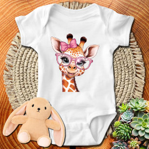 Niedliche Giraffe mit Croquette Bow und Brille Baby Strampler