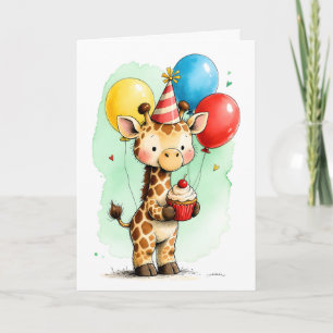 Niedliche Giraffe mit Cupcake zum Kindergeburtstag Karte