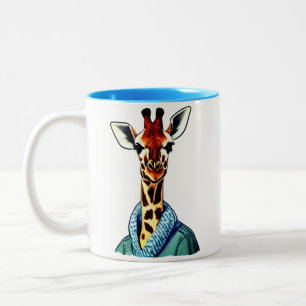 Niedliche Giraffe mit Denim Jacket Zweifarbige Tasse
