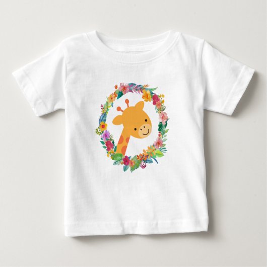 Niedliche Giraffe mit einem blumengeschmückten Wat Baby T-shirt (Vorderseite)