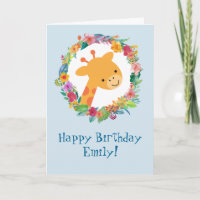 Niedliche Giraffe mit einem Blumenreath zum Geburt