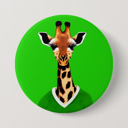 Niedliche Giraffe mit einem grünen Pullover Button (Vorderseite)