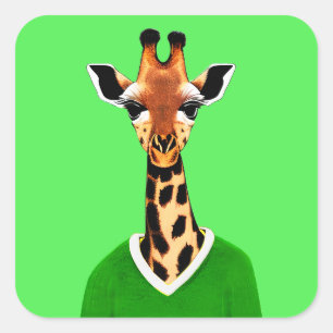 Niedliche Giraffe mit einem grünen Pullover Quadratischer Aufkleber