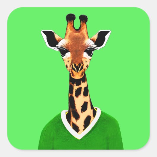 Niedliche Giraffe mit einem grünen Pullover Quadratischer Aufkleber (Vorderseite)