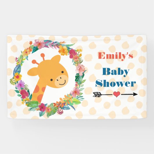 Niedliche Giraffe mit einer Blumengartendusche Banner (Horizontal)