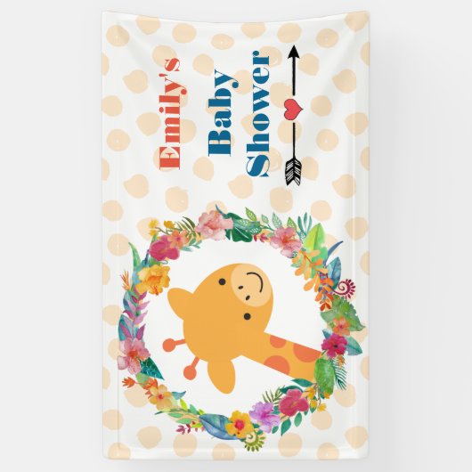 Niedliche Giraffe mit einer Blumengartendusche Banner (Vertikal)