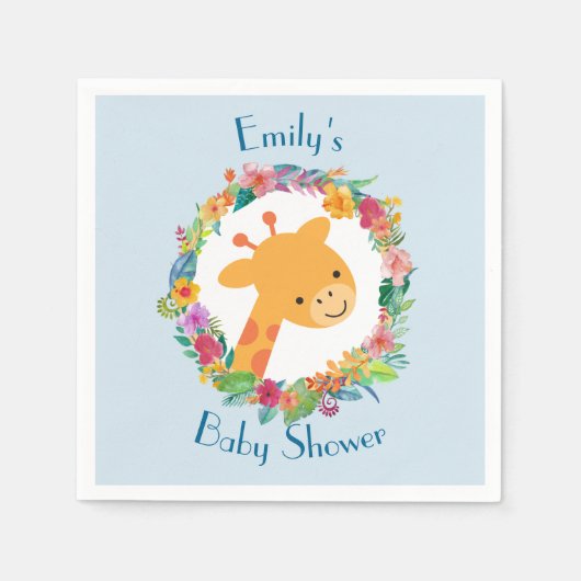 Niedliche Giraffe mit einer Blumengartendusche Serviette (Vorderseite)