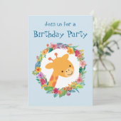 Niedliche Giraffe mit einer Blumenzeremonie Geburt Einladung (Stehend Vorderseite)