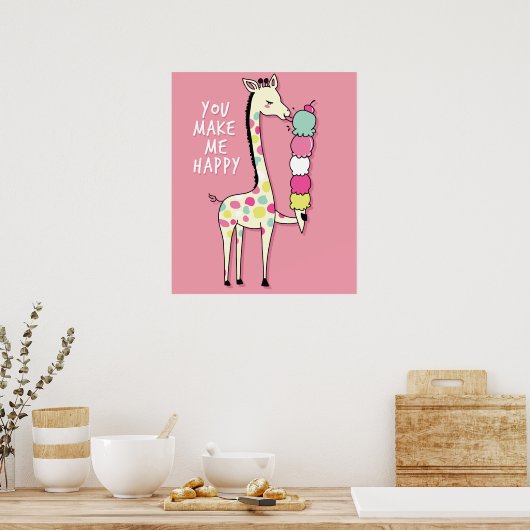 niedliche Giraffe mit Eis Poster (Küche)