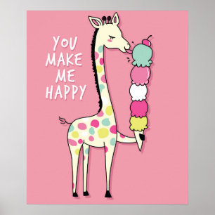 niedliche Giraffe mit Eis Poster