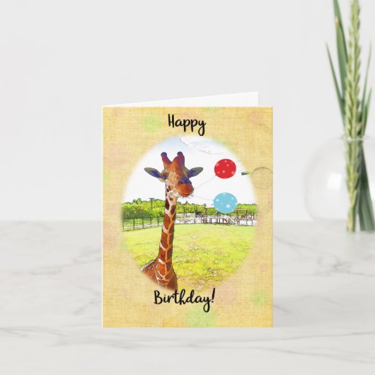 Niedliche Giraffe mit Geburtstagsballons Karte (Vorderseite)