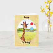 Niedliche Giraffe mit Geburtstagsballons Karte (Gelbe Blume)