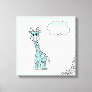 Niedliche Giraffe mit Herz und Wolken Leinwanddruck