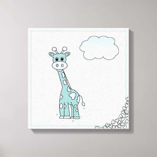 Niedliche Giraffe mit Herz und Wolken Leinwanddruck (Vorderseite)