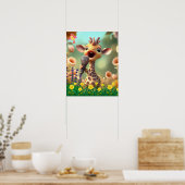 Niedliche Giraffe mit Mikrofon im Garten von Blume Poster (Küche)