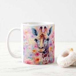 Niedliche Giraffe mit rosa Blume Kaffeetasse