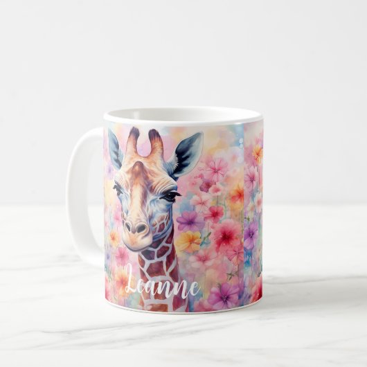 Niedliche Giraffe mit rosa Blume Kaffeetasse (Vorderseite Links)
