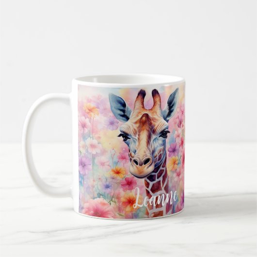 Niedliche Giraffe mit rosa Blume Kaffeetasse (Links)