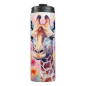 Niedliche Giraffe mit rosa Blume Tumbler Thermosbecher (Vorderseite)
