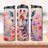 Niedliche Giraffe mit rosa Blume Tumbler Thermosbecher