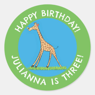 Niedliche Giraffe mit Schmetterling Cartoon Geburt Runder Aufkleber