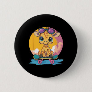 Niedliche Giraffe mit Sonnenbrille Skateboard Button