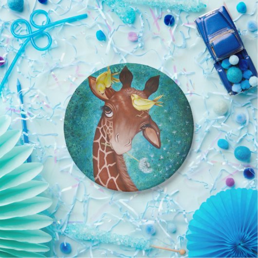 Niedliche Giraffe mit Vögeln Pappteller (Party)