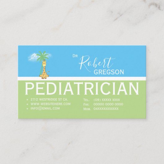 Niedliche Giraffe Pädiaterkarte Telefonnummerkarte (Vorderseite)