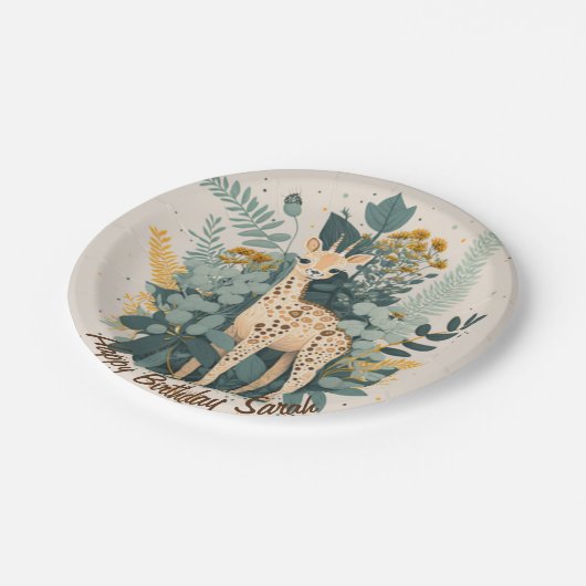 Niedliche Giraffe Pappteller (Schrägansicht)